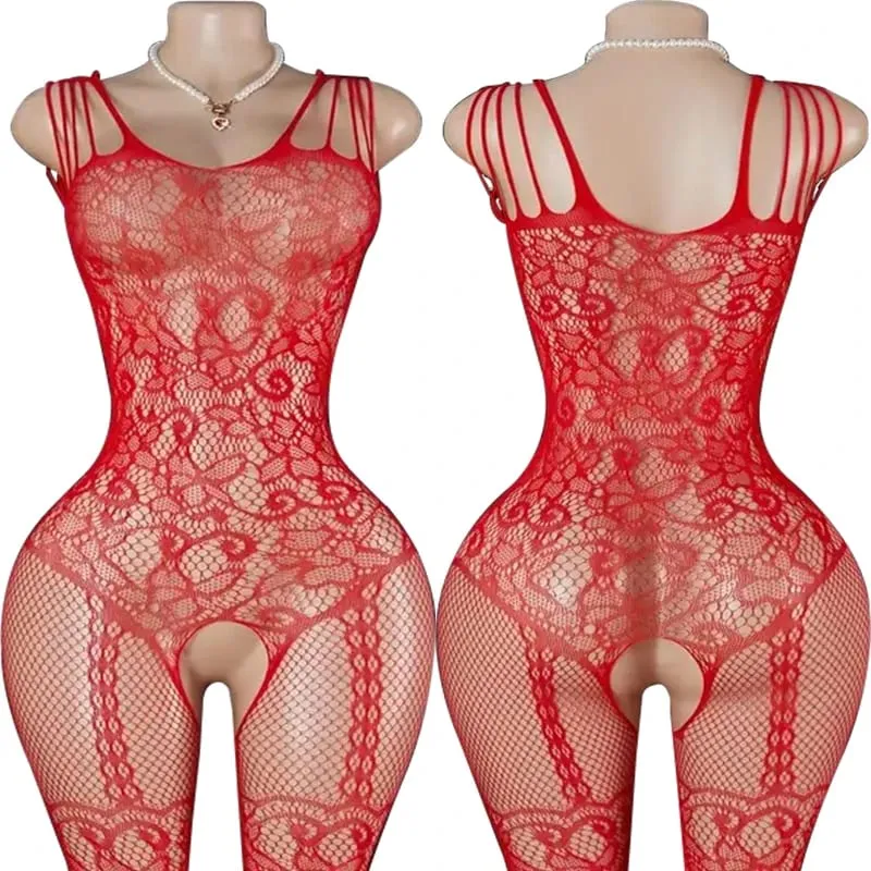 Black Fishnet Off-Shoulder Open-Crotch Bodystocking Lingerie Set Sexy Crotchless Teddy Bra Women's Erotic Underwear 2026 — image 15