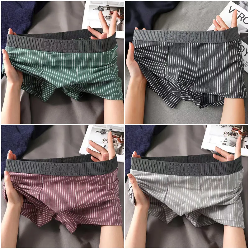 4Pcs Boxer Shorts Men's Underwear Sexy Panties Cotton Boxers Striped Underpants Male Shorts U Convex Lingerie Plus Size L-6XL