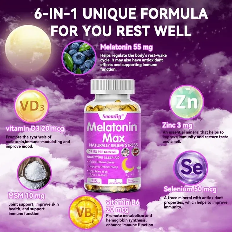 Melatonin - Dietary Supplement To Improve Nighttime Sleep Quality and Improve Insomnia Reduce Waking Time Boost Immunity