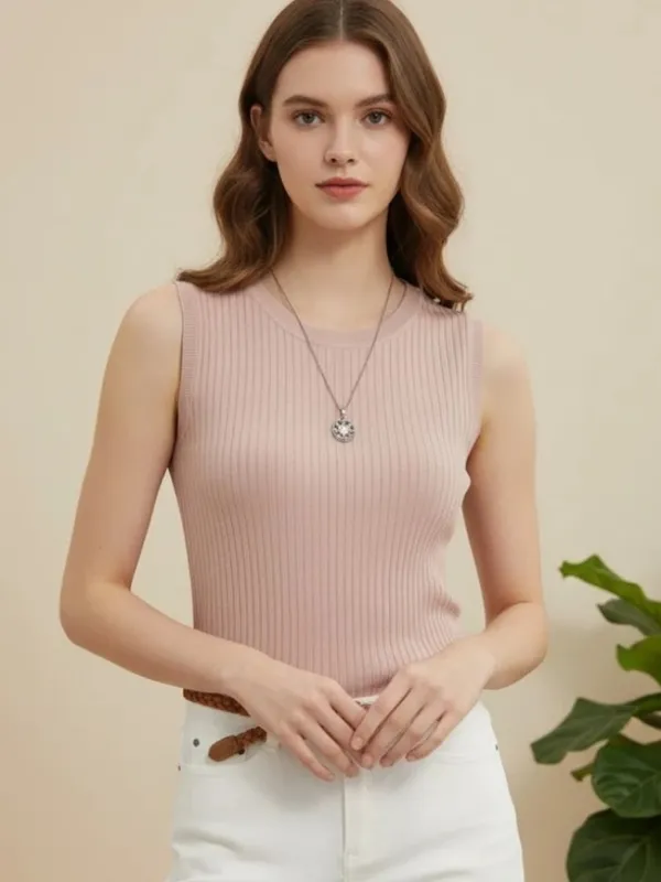 2026 Korea Knitted Vests Women Top Summer Sleeveless Blouse Women Tops Women O-neck Knitted Blouse Shirt Clothes