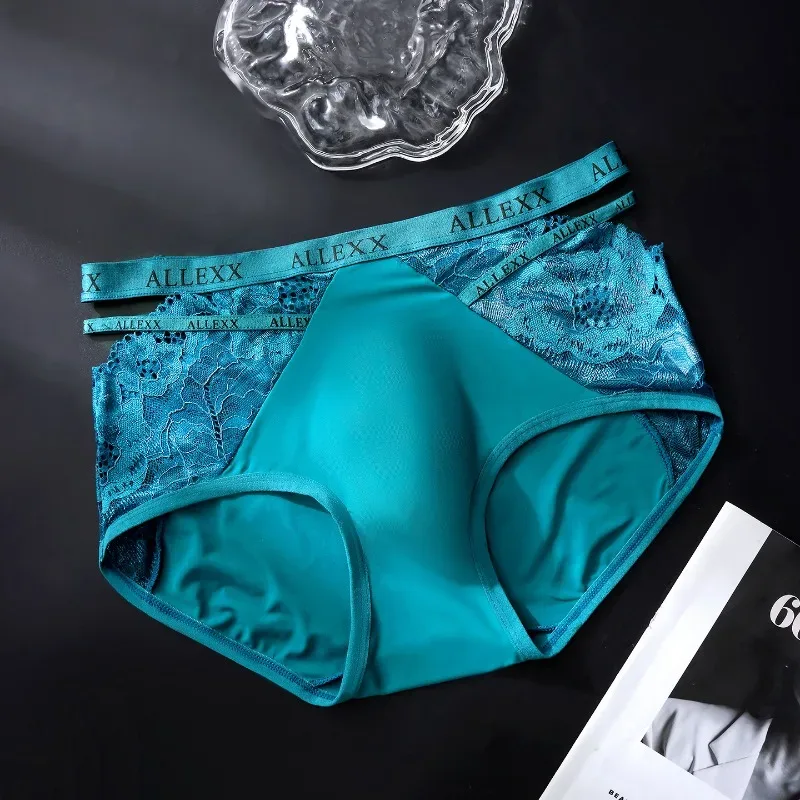 Celana Dalam Wanita untuk Pria Celana Dalam Pinggang Berongga Renda Seksi Celana Dalam Kantong Cembung U Bersirkulasi Pakaian Dalam Sambungan Sutra Es Renda Lembut