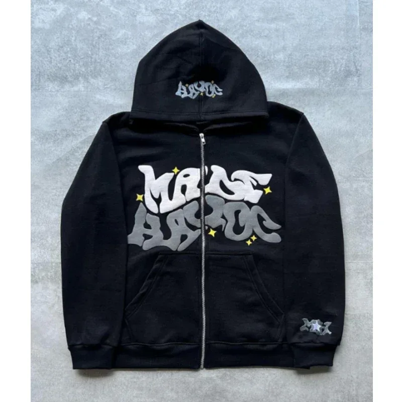 American Retro Star and Letter Printed Zipper Hoodies Women and Men Y2K Spring Autumn Section Lazy Fashion Brand Cardigan Jacket — image 5
