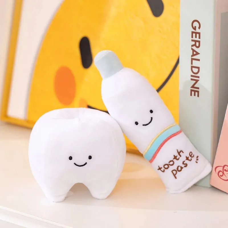 Cute Oral Plush Humanoid Toy White Tooth Toothpaste Toothbrush Smiling Plushie Home Decor Prop Gift
