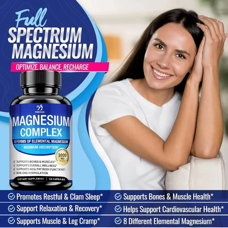 Magnesium-Komplex-Ergänzung 1000 mg – Magnesiumglycinat-Citrat-Malat-Taurat chelatisiert für Knochen-Muskel-Regenerationsenergie