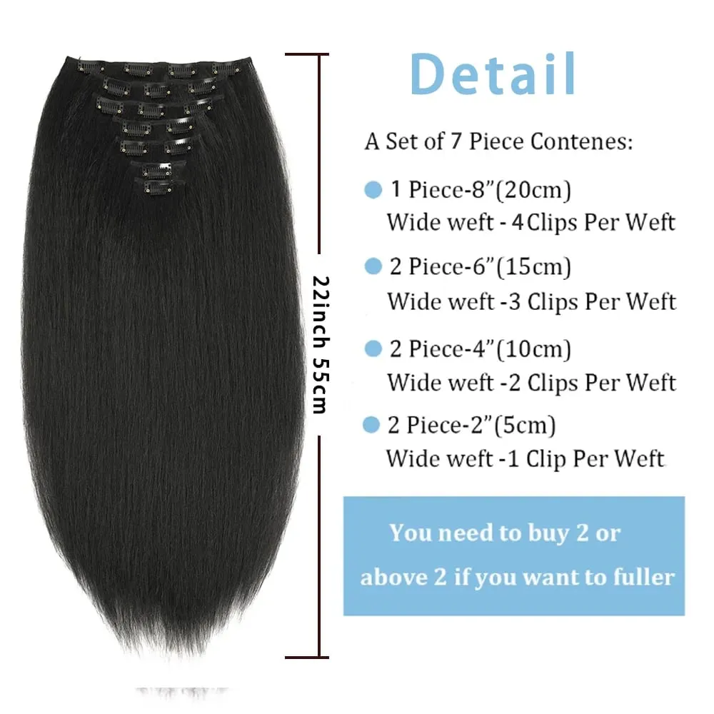 Synthetic Yaki Straight Clip in Hair Extensions Straight Hairpieces Clip ins Synthetic Hair Extension 22inches for Women