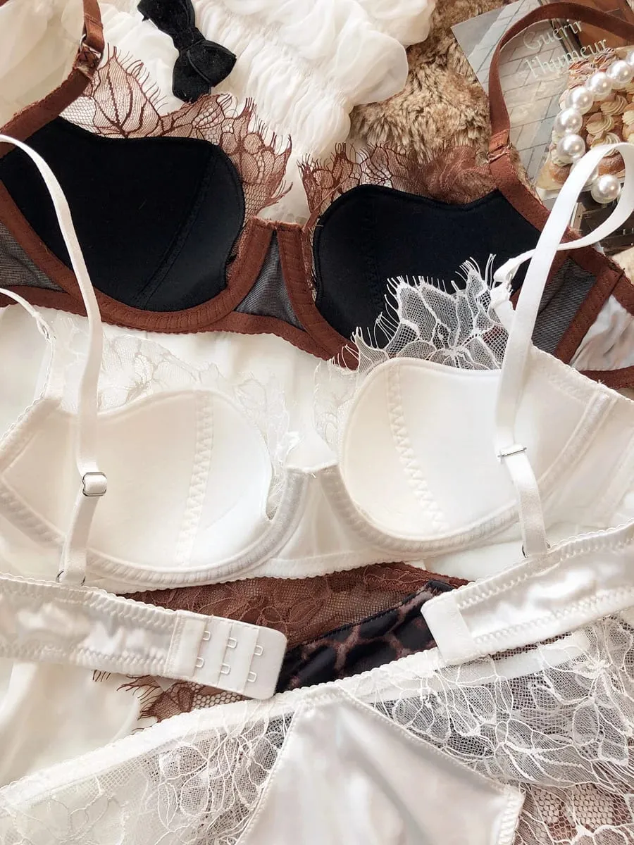French Sexy Leopard Print Lingerie Set Women Lace Embroidery Push Up Bra Thin Cup Comfort Underwear Plus Size Bra Briefs Set