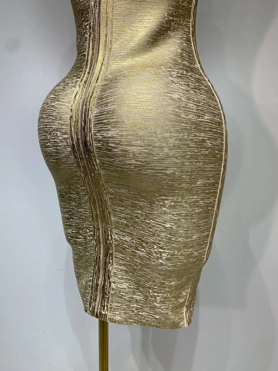 高品質名人優雅金色緊身繃帶洋裝女式性感夜店晚會奢華生日禮服背心