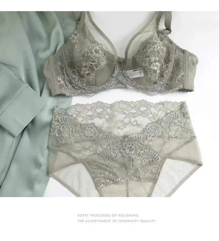 Pink Underwear for Women Thin Large Breasts Small Breasts Anti-drooping Ultra-thin Bra. Bra Set