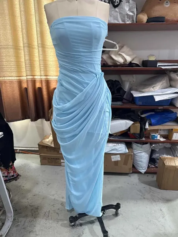 Butter Yellow Mesh Splicing Long Dress Elegant Strapless Split Backless Pleated Gowns For Women 2026 Lady Evening Party Gowns — image 14