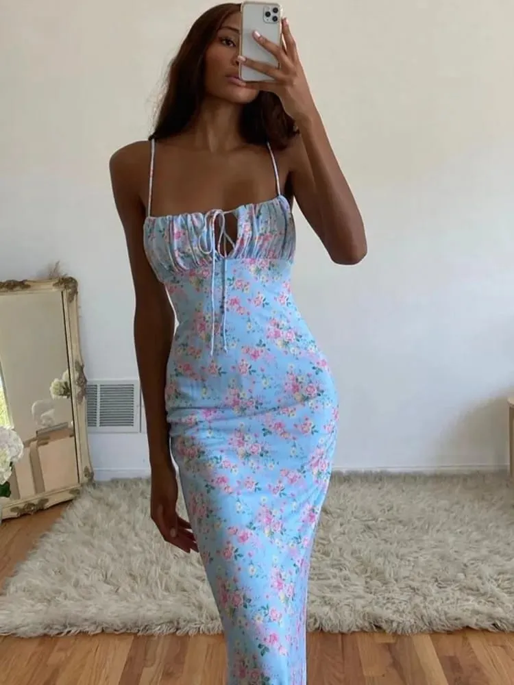 Josiaoprah Sexy V-Neck Long Maxi Dress Elegant Vintage Floral Printed Party Dress Spring Summer Holiday Style Dresses Vestido