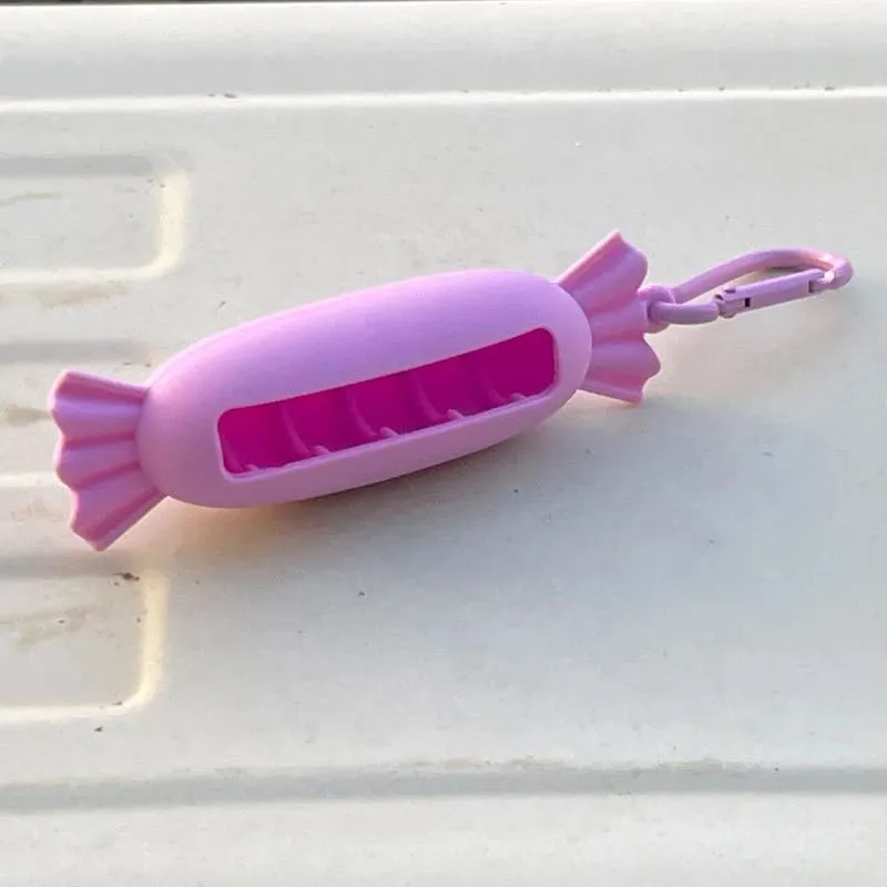 New Bow Candy Peanut Shape Silicone Lipstick Cover Keychains Solid Color Lipstick Storage Bag Light Weight Lip Balm Holder