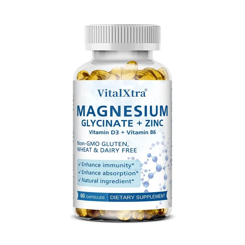 Glycinate de magnésium + supplément de zinc - Soutient les os du système immunitaire Le supplément minéral pour la santé cardiaque aide au sommeil naturel