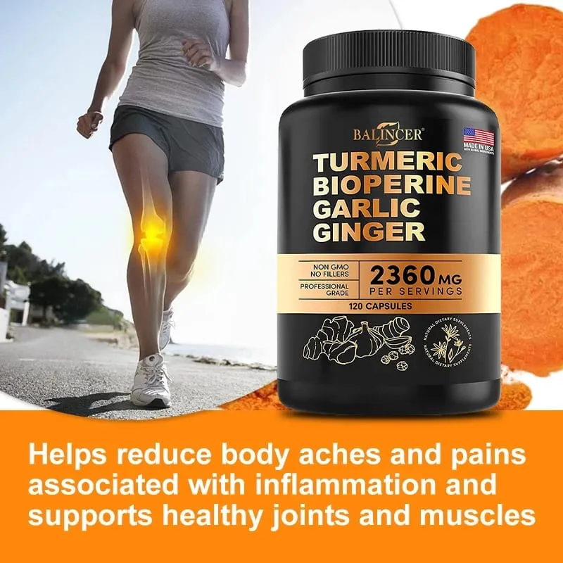 Turmeric Curcumin Capsules - Ginger Garlic & Black Pepper Natural Antioxidant for Joint Mobility Digestive & Immune Wellness
