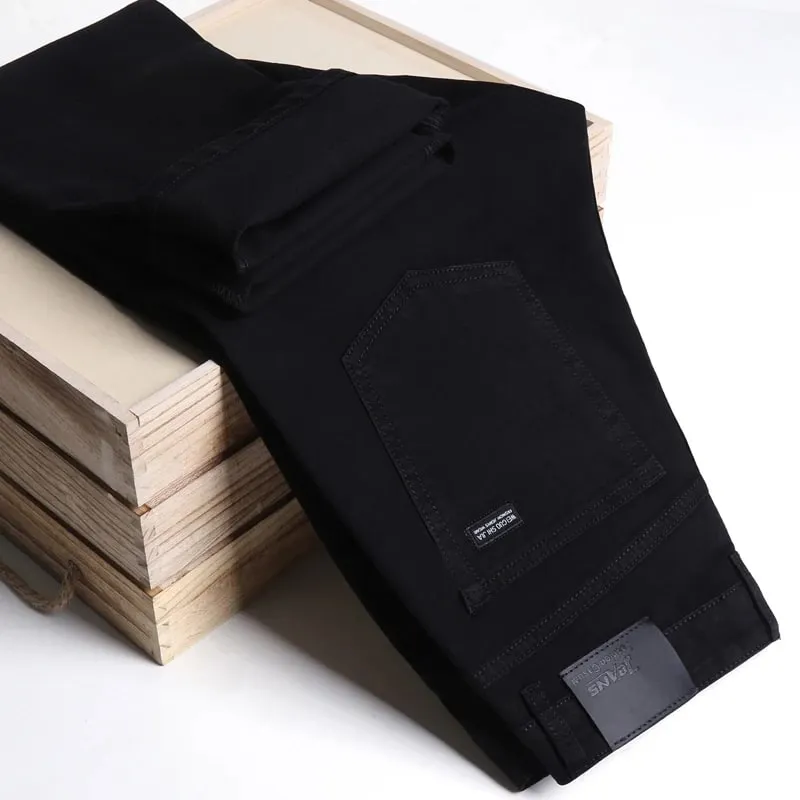 Men Classic Advanced Fashion Brand Pure Black Jeans Man Soft Breathe Stretch Slim Straight Denim Trousers Mens Pants Overalls