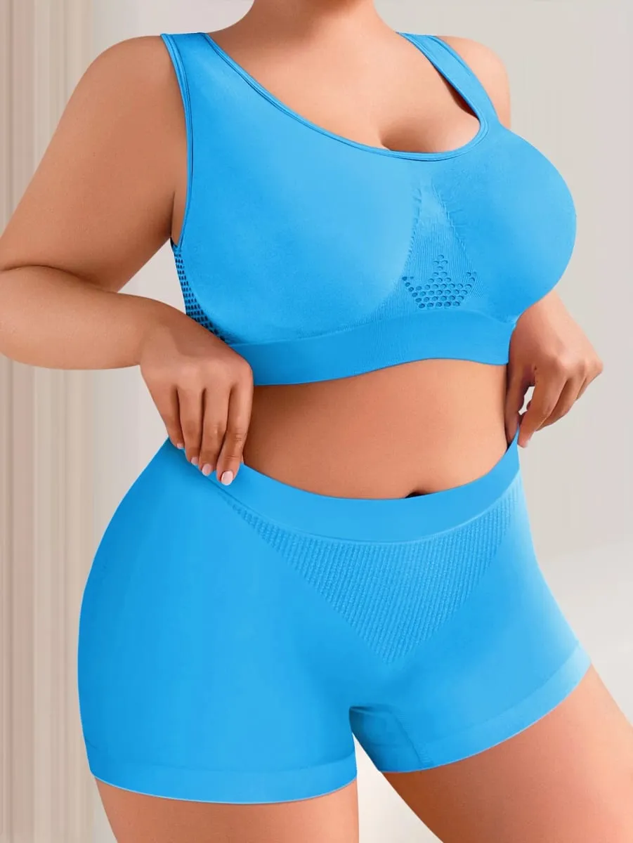1 set damunderkläder set Plus Size Bralette Sömlös BH Bekväma ventilerande Sport BH Boxers i stretchtyg