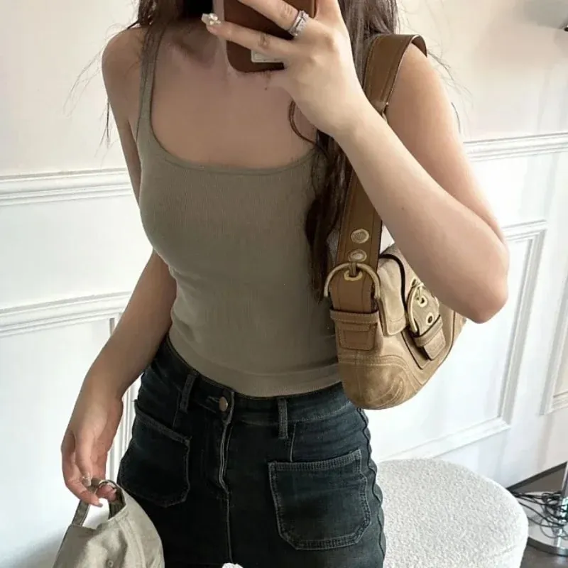 Solid All-Match Invisible Integrated Chest Pad Cami 2024 Spring New Korean Women clothes Short Sleeveless Top — image 12