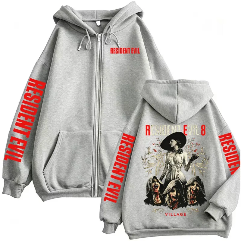 Resident Evil Village Zipper Hoodies Lady Dimitrescu Horror Jacket Sweatshirts Men Women Harajuku Streetwear Zip Up Hooded Coats