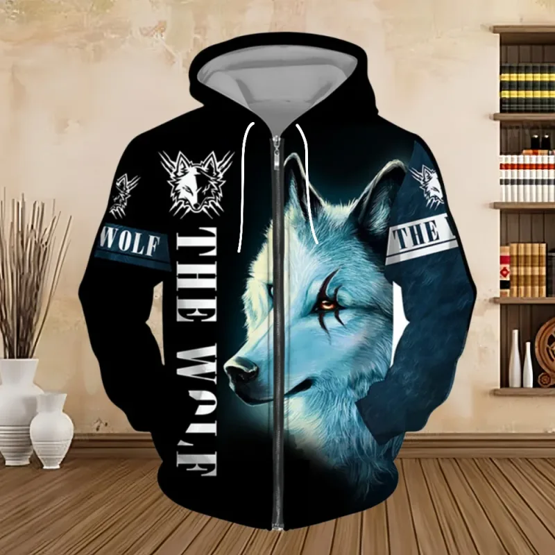 Spring and Autumn Men's Hoodie Sweatshirt 3D Digital Print Tiger Series Zip up Hoodies Fashion Personalized Sweatshirt for Men