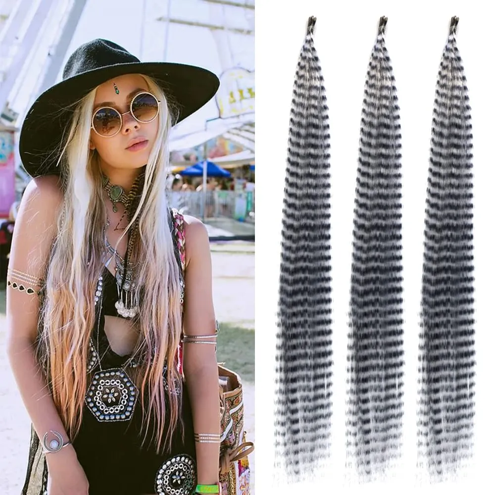 30roots Colored Synthetic Feather Stripe hair Extension 16 Tommer I Tip Party Cosplay Til Musikfestival Halloween Jul