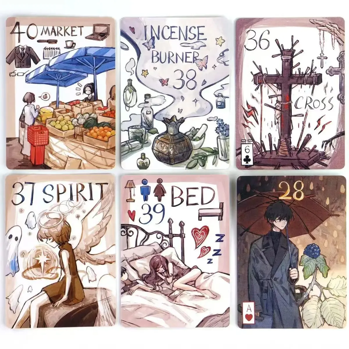42 Pcs Beginner-Friendly Lenormand Cards Primitive Lenormand Deck Rana System 9*6cm