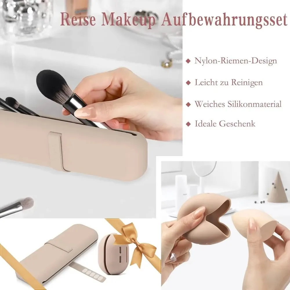 Travel Makeup Brush Holder Silicone Cosmetic Brushes Bag Makeup Sponge Case Portable Waterproof Makeup Tools for Women Girls