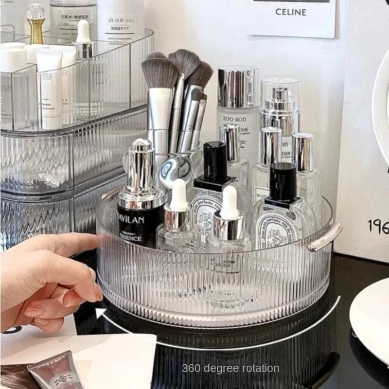 360° Rotating Transparent Acrylic Makeup Organizer Cosmetic Tools Storage Box Makeup Brushes Organizer Storage Baskets Organizer — image 6