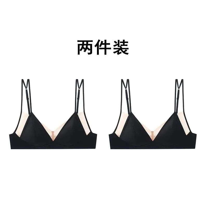 Modish Leopard Intimate Set Non-wire Thin Triangle Bra Breathable Summer Nude Fabric Small Chest Firm Gathering Womens Indoor