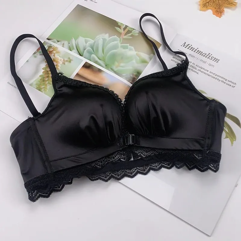 Front Closure Push Up Bra Set - Women's Small Bust Lace Underwire Lingerie | Pull Up Lift Sexy Thin Beauty Back Bralette