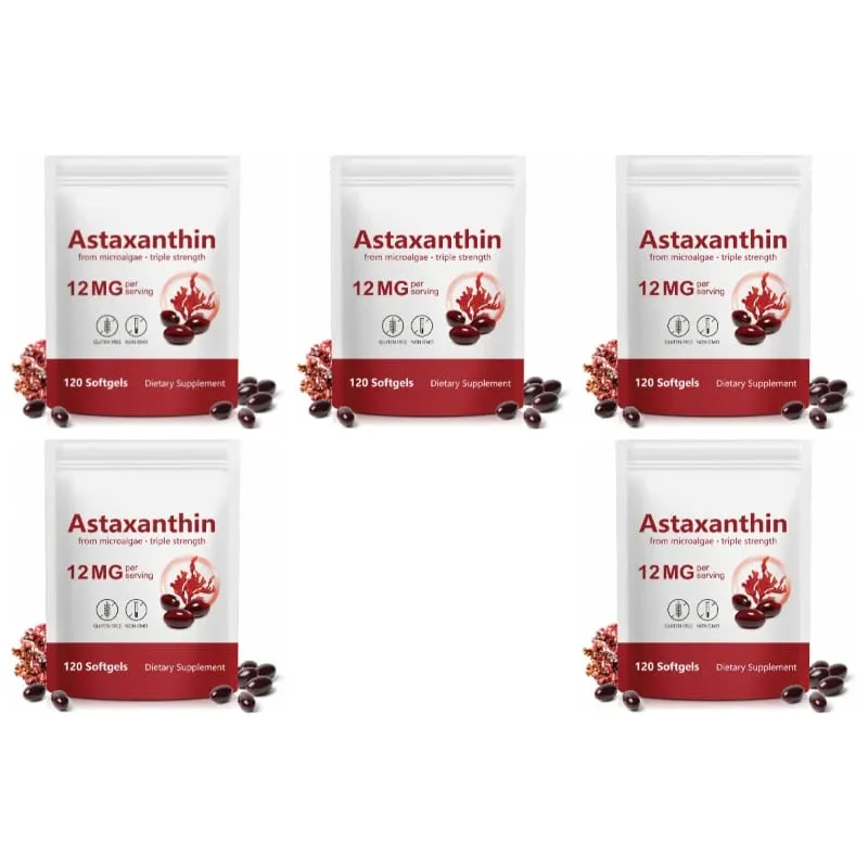 Astaxanthin Softgels From Microalgae Promotes Collagen Production Soy Free Gluten Free Non GMO Triple Strength 120 Softgels