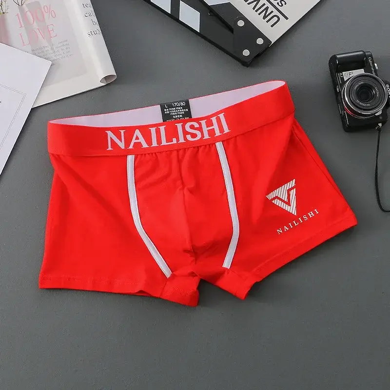 Boxer en coton pour hommes, sous-vêtements respirants, short à la mode, lettre tendance, taille moyenne, short Quadrangle, coin plat, Perso, 1/2 pièces