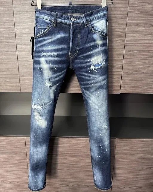 D2 Hombres Jeans Pantalones De Mezclilla Agujero Slim Lápiz Pantalones Botones De Metal Clásicos De Fiesta Moda Negro DSQ2 JENAS