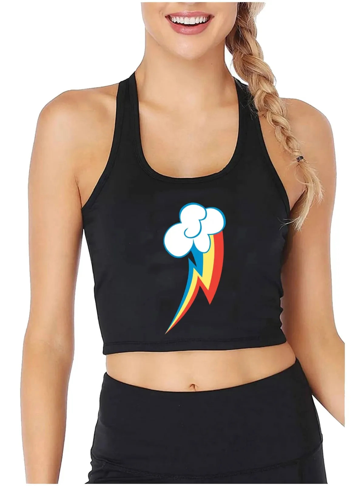 Rainbow Dash Graphics Cutie Sexy Slim Crop Top Street Fashion Funny Rock Tank Tops Girl' Cotton Sports Fitness Training Camisole