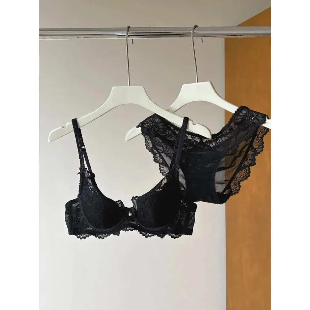 Purple French Lace Bra Embroidery Soft Underwire Minimizer Big Bust Lift Anti Sag Gathering Support Daily Lingerie 32-38 Bra Set
