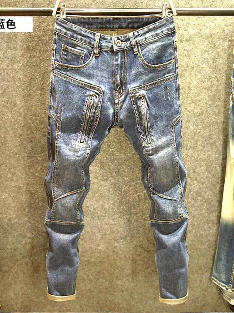 Autumn and Spring New Fashion Trend American Vintage Straight Leg Denim Pants Men's Casual Sports Multi-pocket Stretch Jeans — image 6