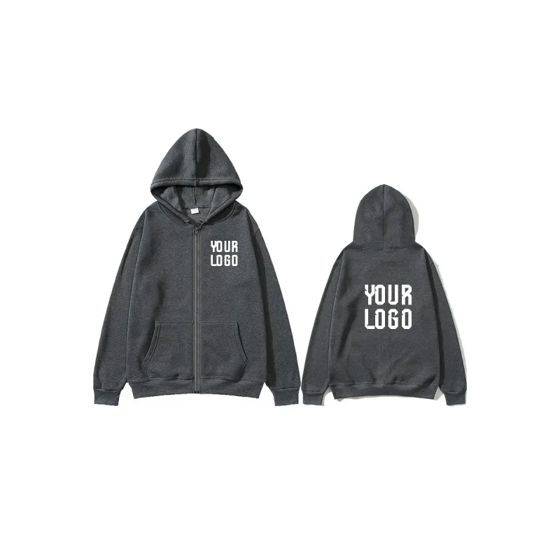 Solid Color Zipper Hoodie | Customizable Text Pattern Jacket | Unisex Team Customization