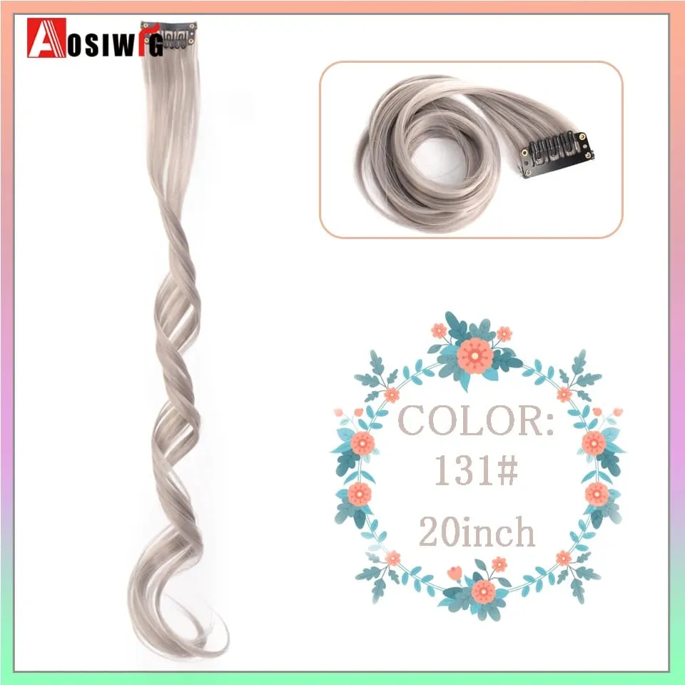 22" Synthetic Long Straight Rainbow Highlight Colored Hair Extensions Clip In One Piece Ombre Pink Purple Green Yellow For Wome