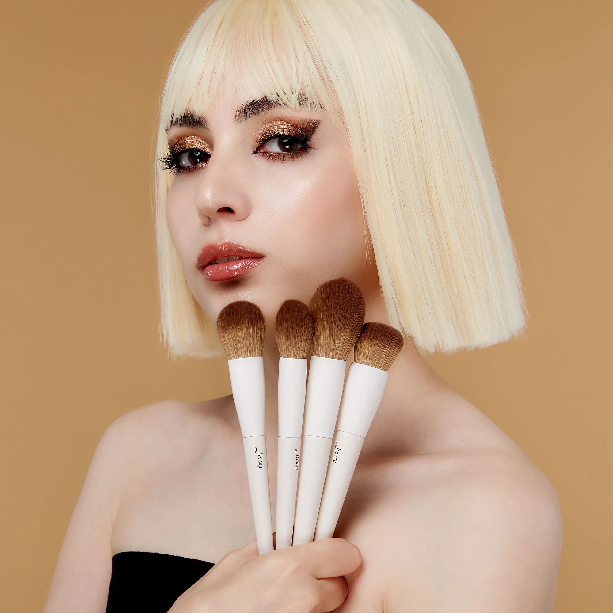Jessup Face Brushes set 5Pcs Makeup Brushes Vegan Foundation Blush Bronzer Brush Contour Fluffy Setting Powder Light Grey T493