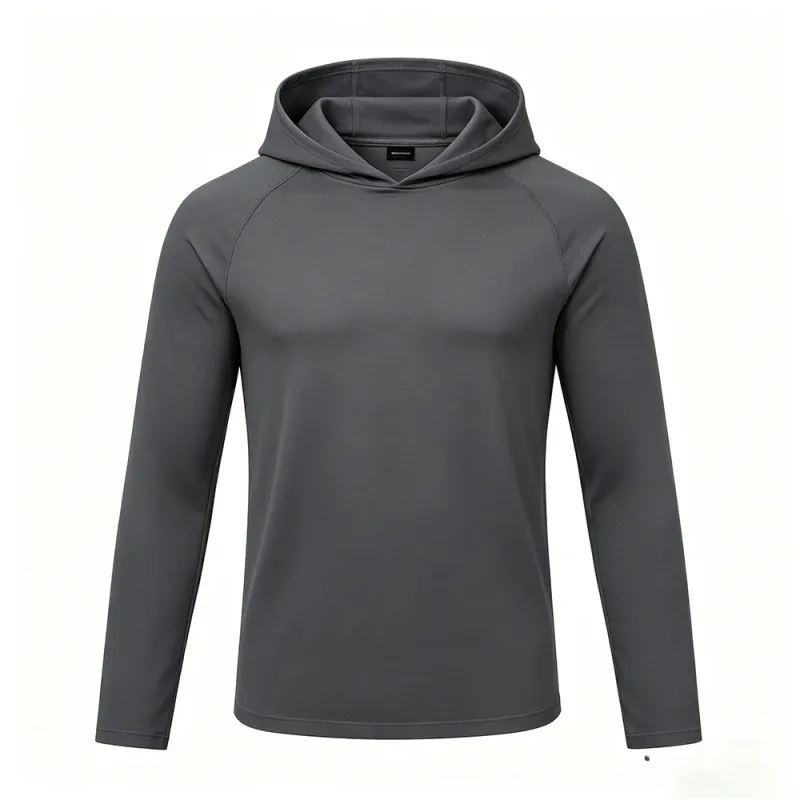 Felpe con cappuccio a maniche lunghe da uomo Camicie di protezione solare T-shirt solida ad asciugatura rapida Uomo Bodybuilding Fitness Muscolo Abbigliamento sportivo Abbigliamento da palestra