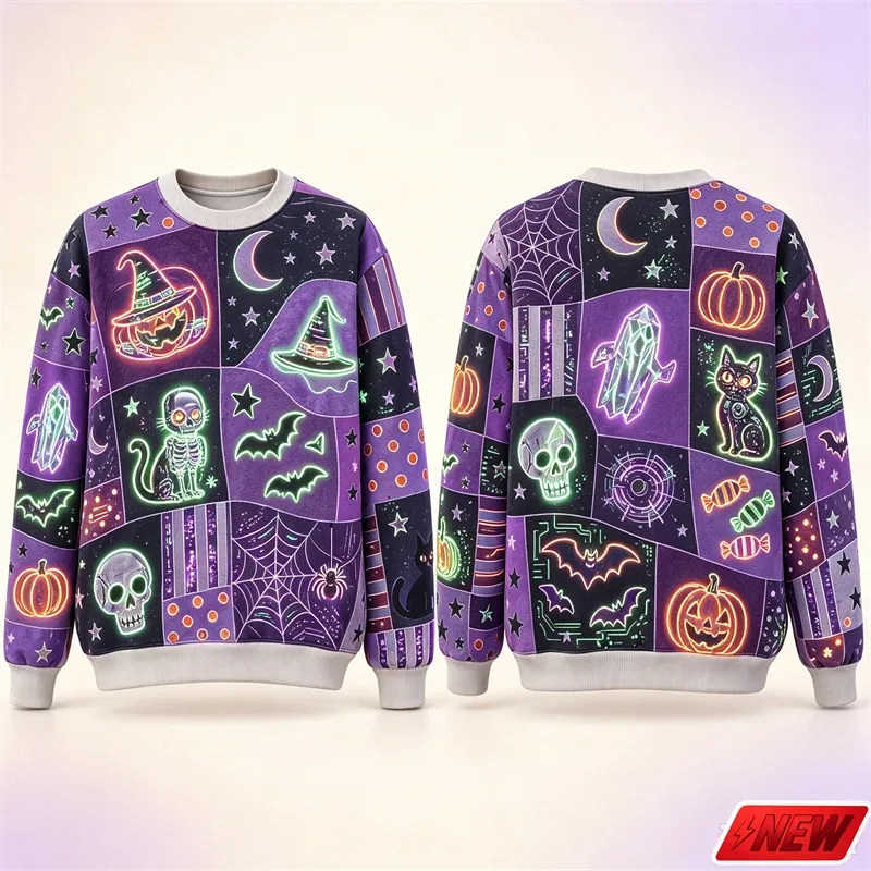 Halloween Splicing Patterns Sweatshirt Herr 3D Print Pumpa Cat Långärmad Pullover Hoodie Quick Dry Holiday Costume Top Unisex
