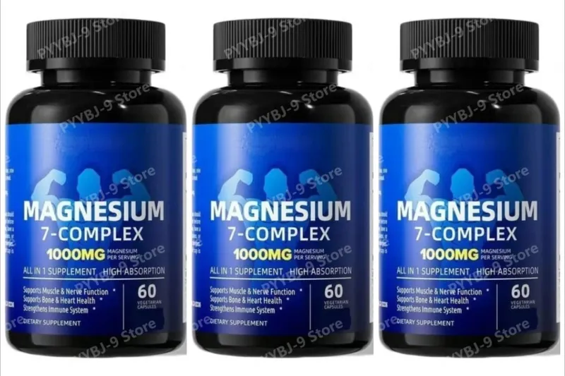Magnesium-7-Komplex-Ergänzungsmittel mit Glycinat-Citrat-Malat-Chelat-Zink-Vitamin D3 B6 zur Linderung der Schlafmuskulatur, 60 Kapseln