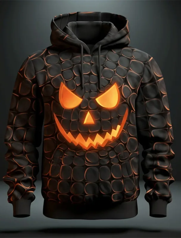 Halloween Men's Graphic Hoodie Pumpkin Prints Classic Casual 3D Pullover Holiday Fashion Hoodies Thin Style Long Sleeve Hooded