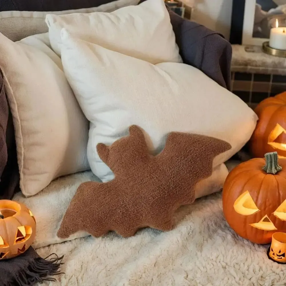 Halloween Material Bat Pillow Black White Brown Halloween Theme Bat Modeling Pillow Soft Fabric Gothic Bat For Girls — image 6