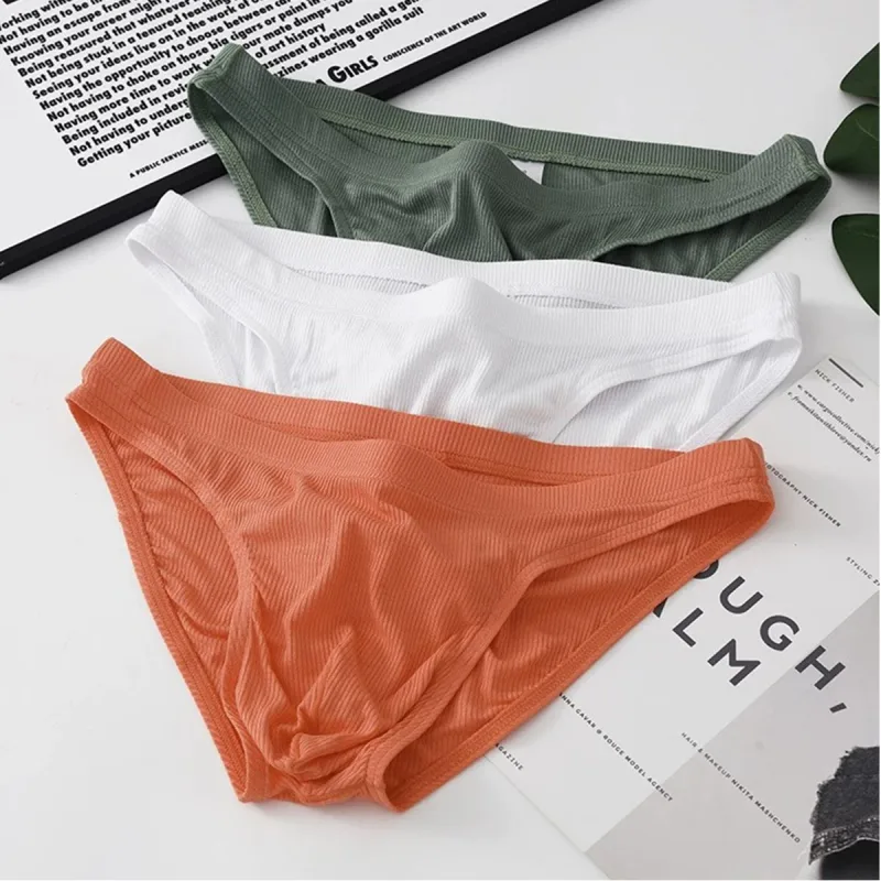 Slip in tessuto a costine da uomo Mutande Uomo Intimo sexy Traspirante Vita bassa Slip bikini da uomo Cuecas Custodia grande Hombre Sottovesti
