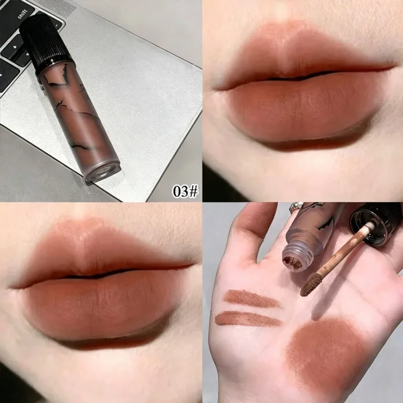 Marble Matte Lip Mud Velvet Soft Fog Lip Tint Long Lasting Non Stick Cup Lip Cosmetics