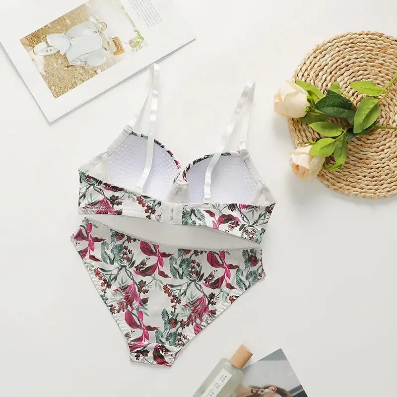 Women's Floral Bra and Panty Set Underwire Padded Lingerie Set Adjustable Straps 2 Piece Sexy Elegant Underwear Suit — image 2