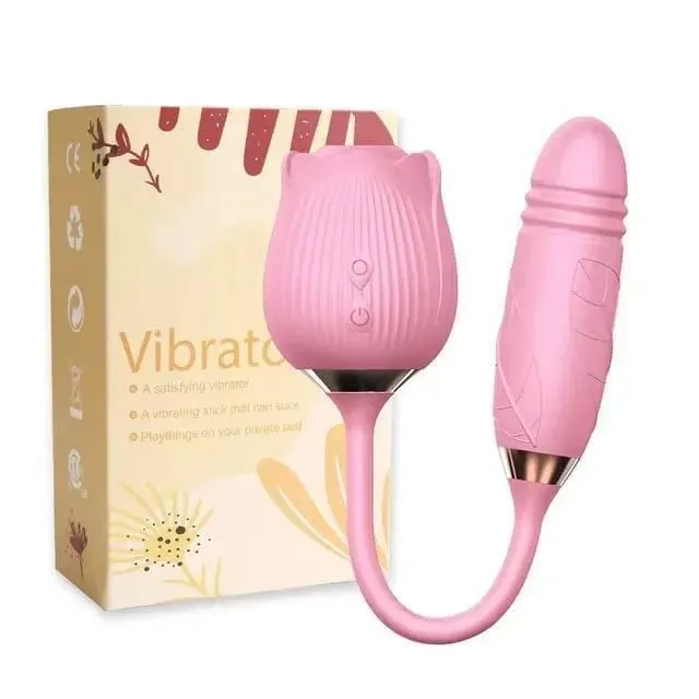 Rose-Licking Vibrator for Women Nipple Clitoral Stimulator Massager Thrusting Dildo 2 in 1 Sex Toy for Women Adult Sex Products