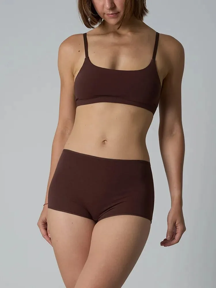 Cotton Underwire-Free Bralette and Boyshort Set – Unpadded Ribbed Knit Lingerie Two-Piece Set