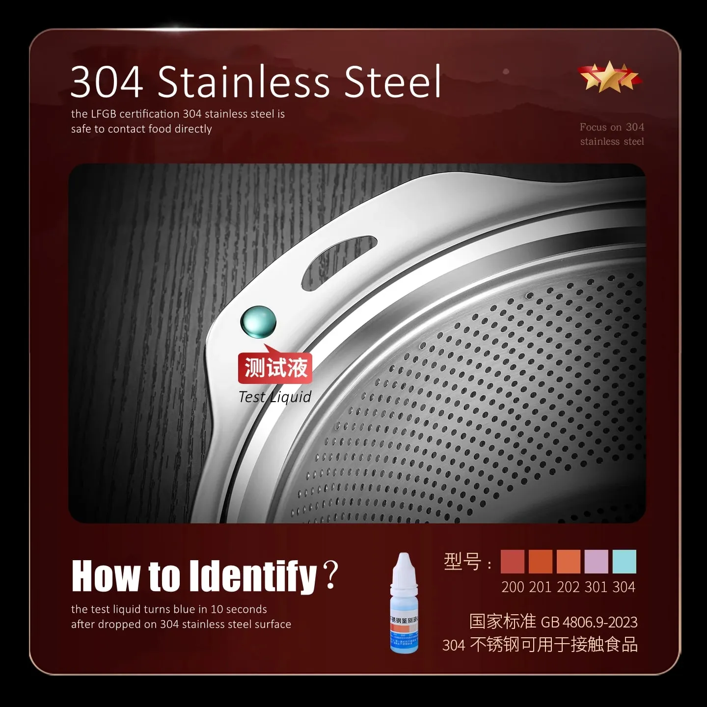 LFGB Certification 304 Stainless Steel Kitchen Washing Drainage Basin 23cm~31cm Diameter Colander with Dense Small Holes