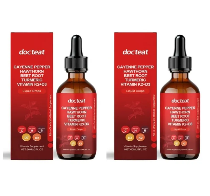Docteat Vitamin Drops K2 + D3 Liquid Supplement with Cayenne Pepper and Hawthorn Helps Maintain Good Health 60 ML