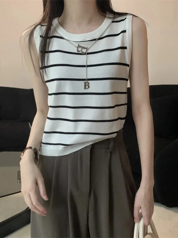 Colorfaith New 2024 Basic Bottoming Striped Chain Elasticity Vests Women Tank & Camis Autumn Winter Wild Crop Short Tops V3420DG — image 8